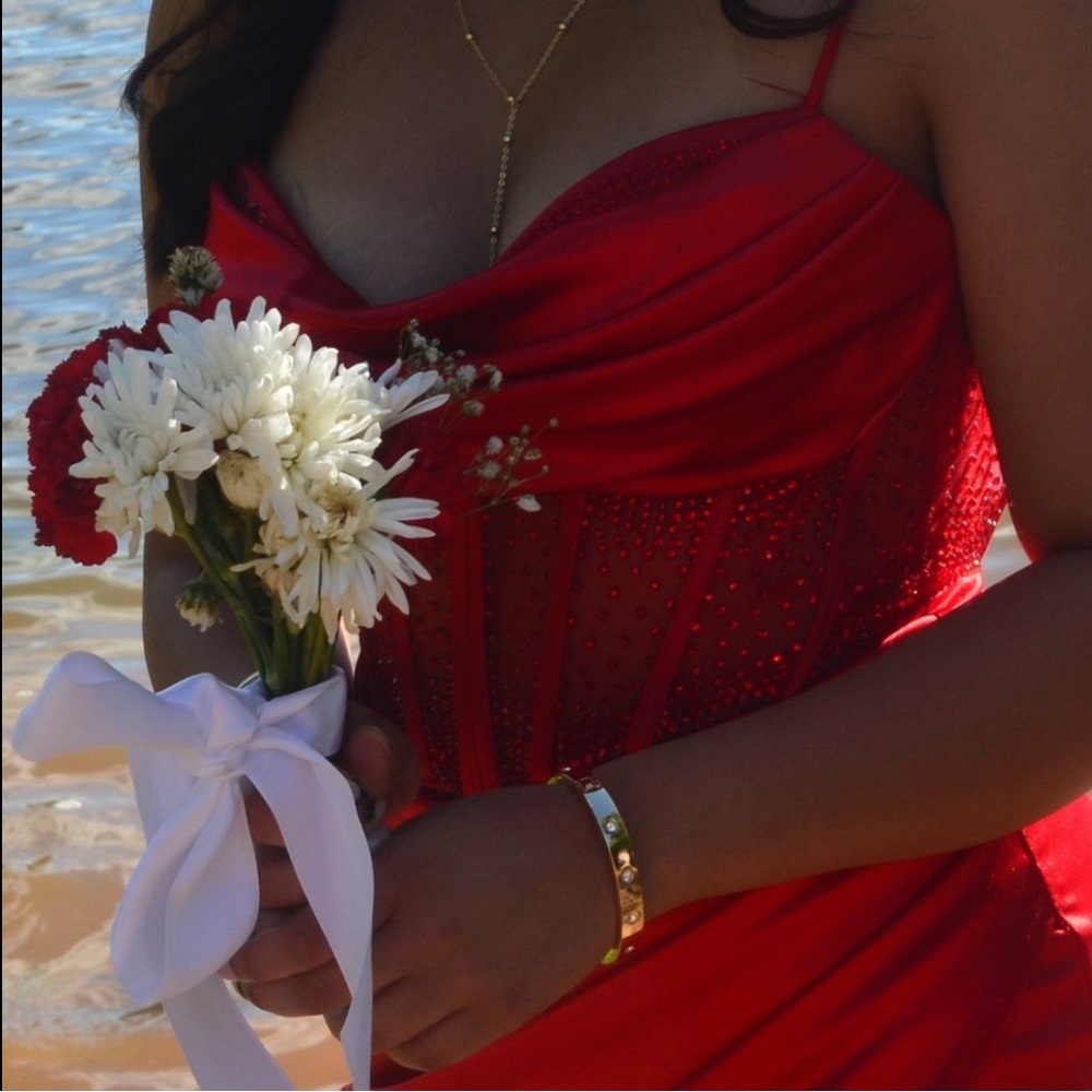 Rhinestone Red Corset Prom Dress